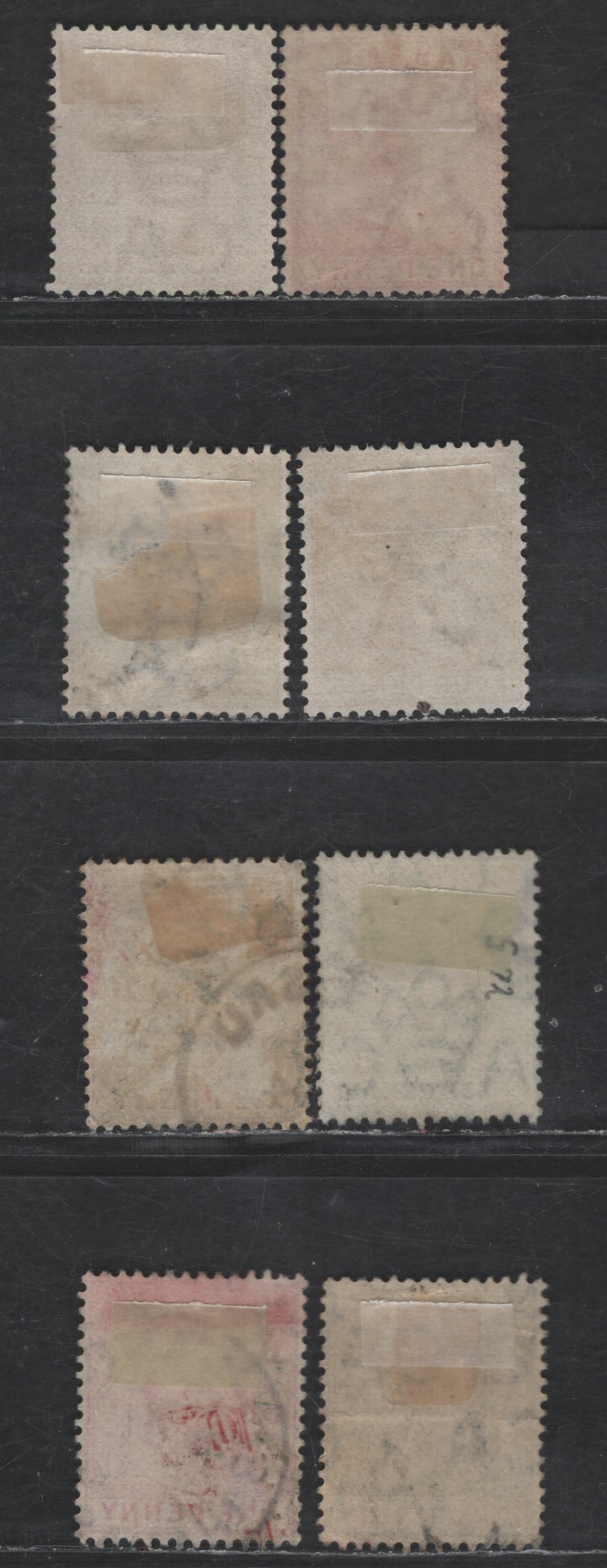 Lot 94 (C) Bahamas SG#48-49, 52-53, 63, 71-73 1d - 25d Carmien Rose - Ultramarine Queen Victoria - King Edward VII, 1884-1911 Keyplates Issues, 8 Fine/Very Fine Used Singles, Crown CA & Multiple Crown CA Wmks