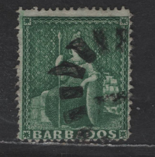 Lot 95 (C) Barbados SG#17 1/2d Deep Green Britannia, 1861 Britannia Issue, A Fine Used Single, Clean Cut, Perf 14-16, Unwatermarked