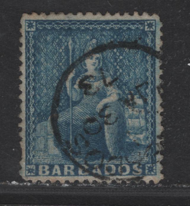 Lot 99 (C) Barbados SG#52 1d Blue Britannia, 1872 Britannia Issue, A Very Fine Used Single, Perf 145x155, Small Star Wmk