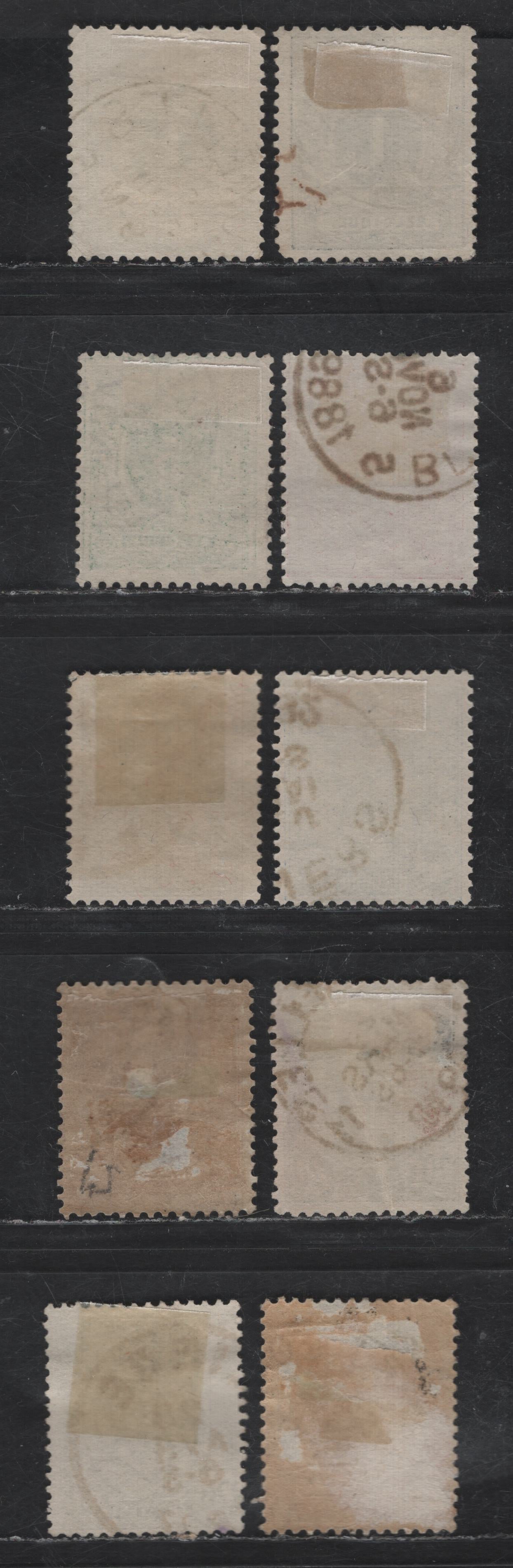 Lot 102 Belgium SC#49-54, 53a, 56, 58 1c -50c Olive Green - Bistre on Yellowish Leopold II, 1884-1891 Leopold II Sidefaces, 9 Fine Used Singles