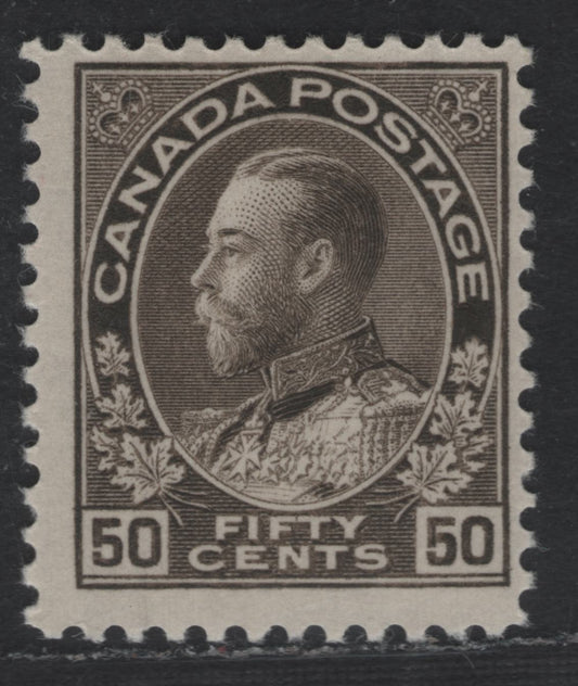 Lot 11 Canada #120 50c Black Brown King George V, 1911-1925 Admiral Issue, A FOG Single, Dry Printing, Redrawn Frameline.