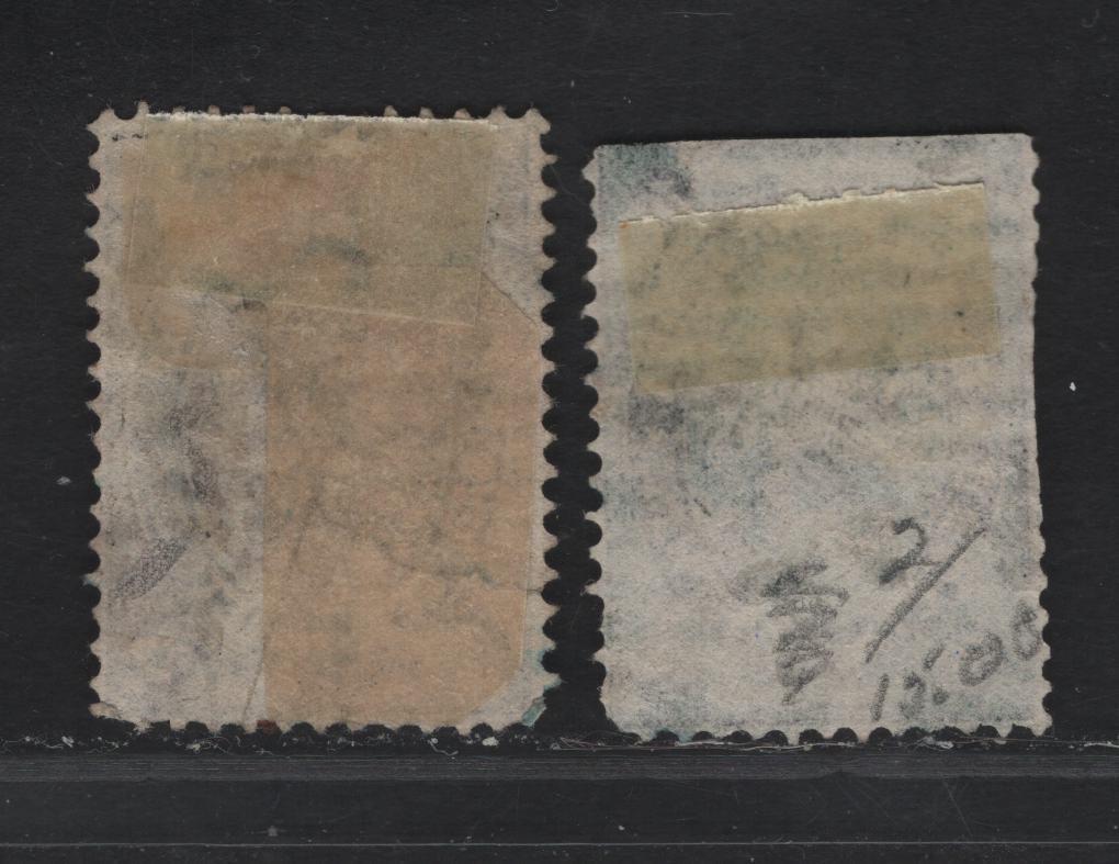 Lot 131 Bulgaria SC#2, 10 10s - 25s Black & Green - Black & Violet Lion of Bulgaria, 1879-1881 Lion of Bulgaria Issue, 2 Ungraded Singles, Scarce Stamps, Both Faulty But Presentable, 10s With Trimmed Perfs, 5s With Sealed Tear.