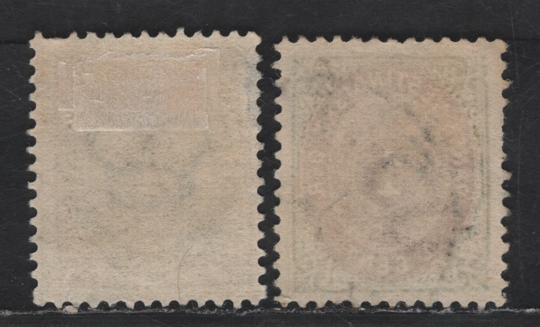 Lot 150 (C) Danish West Indies SC#16, 18 1c - 4c Green & Red Violet - Bistre & Dull Blue Numeral, 1896-1901 Numeral Issue, 2 Fine Used Singles, 1c Inverted Frame & 4c Normal Frame, Perf 13, Crown Wmk.