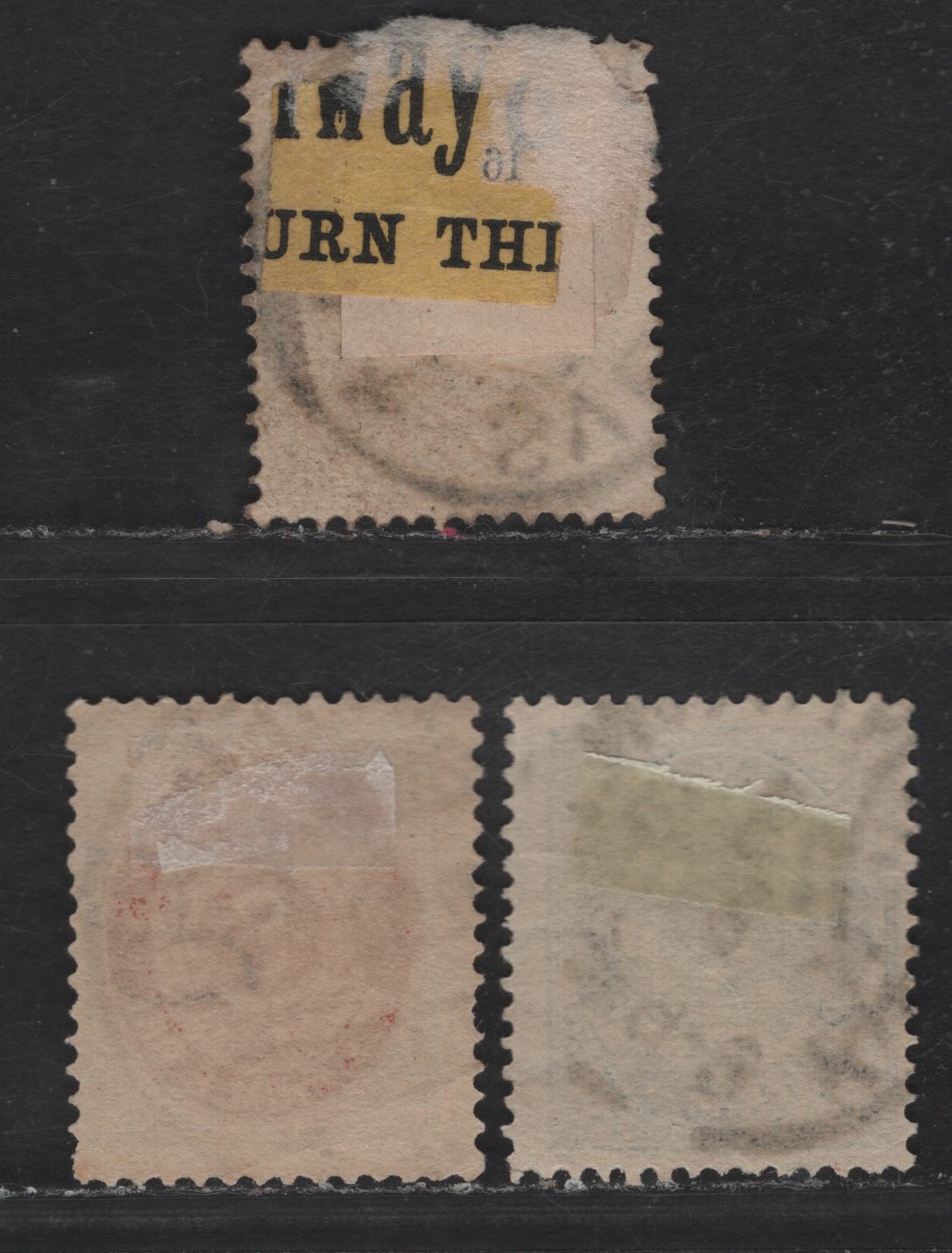 (C) Denmark SC#26e, 28, 30b 4o - 16o Slate & Blue - Slate & Brown Numeral, 1875-1879 Numeral Issue, 3 Fine Used Singles, Inverted Frames, Denominated In Ore, perf 14x13.5.