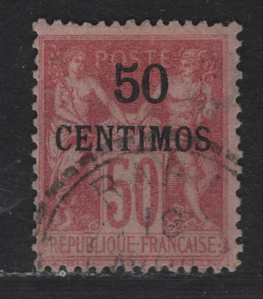 Lot 165 French Morocco SC#6a 50c on 50c Carmine on Rose Peace & Commerce, 1891-1900 Overprinted Issue, A Very Good Used Single Type 1, 2022 APS Certificate,, Fine Centering, But Tiny Corner Crease.