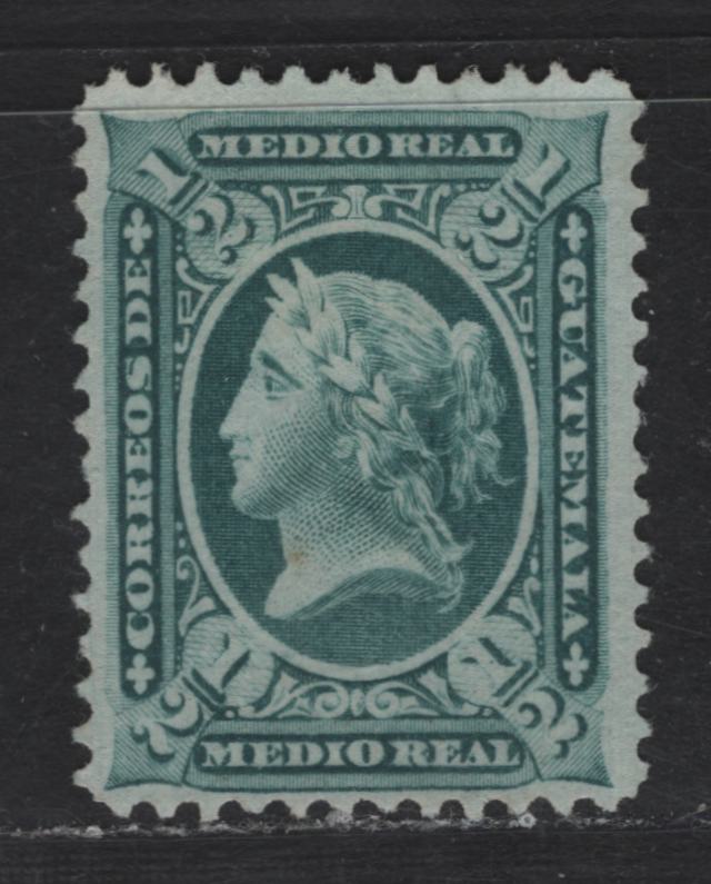 Lot 170 Guatemala SC#8 1/2r Blue Green Liberty Head, 1875 Liberty Heads Issue, A Very Fine Unused Single, Without Gum