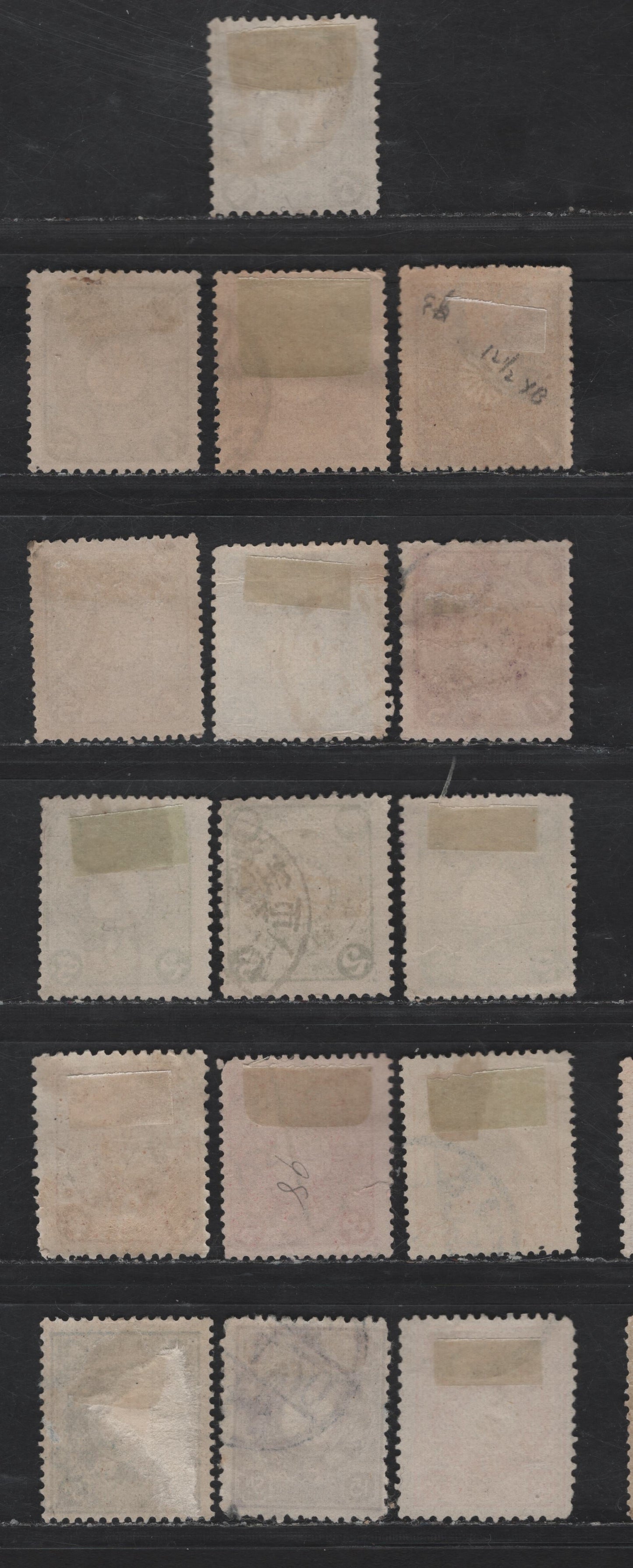 Lot 188 Japan SC#91-105 5r - 20s Gray - Red Orange Chrysanthemum, 1899-1907 Chrysanthemum Issue, 16 Fine Used Singles, Shade & Perforation Variations