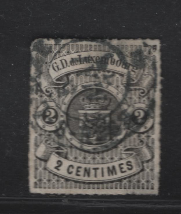 Lot 191 Luxembourg SC#14 2c Black Coat of Arms, 1865-1871 Coat of Arms Rouletted Issue, A Very Fine Used Single