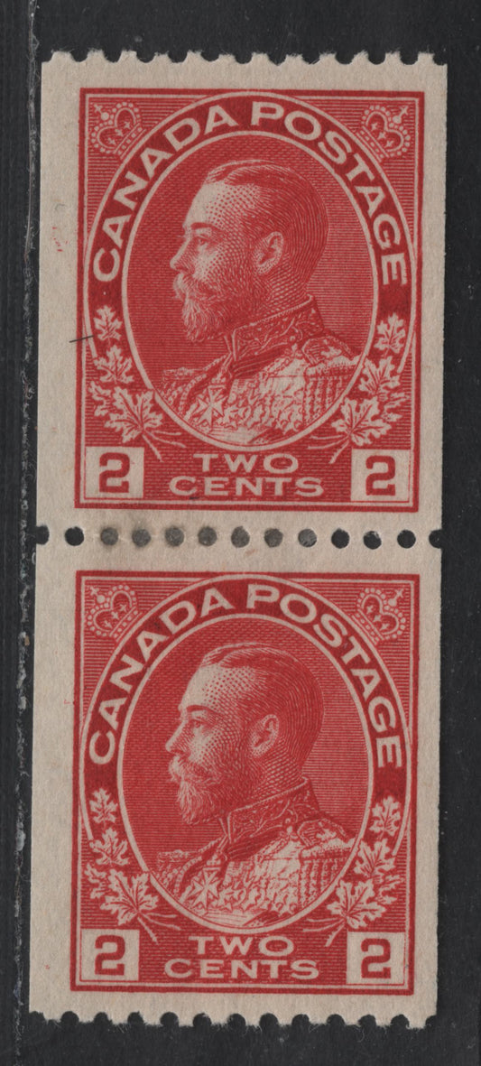 Lot 21 Canada #132 2c & 3c Carmine King George V, 1915-1924 Admiral Coil Issue, A FOG Pair, Perf 12 Horizontal, Retouched Frameline.