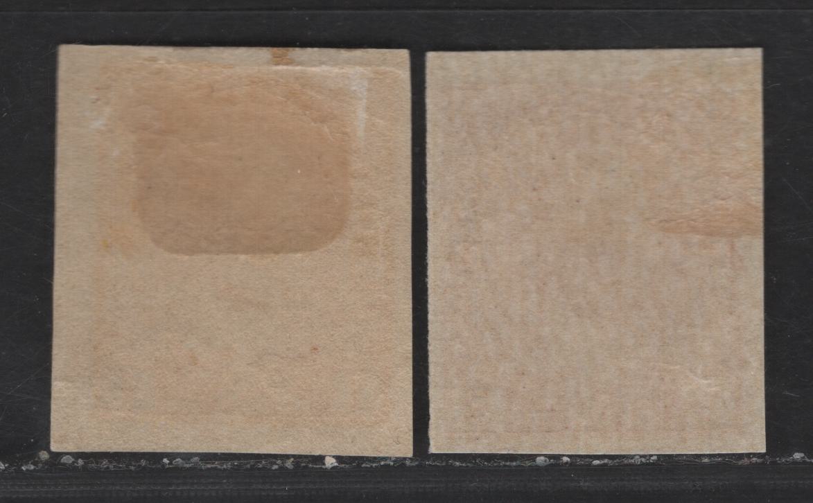 Lot 23 Canada #136, 138 1c & 3c Yellow - Carmine Red King George V, 1915-1924 Admiral Imperforate Issue, 2 F/VFOG Imperf Singles.