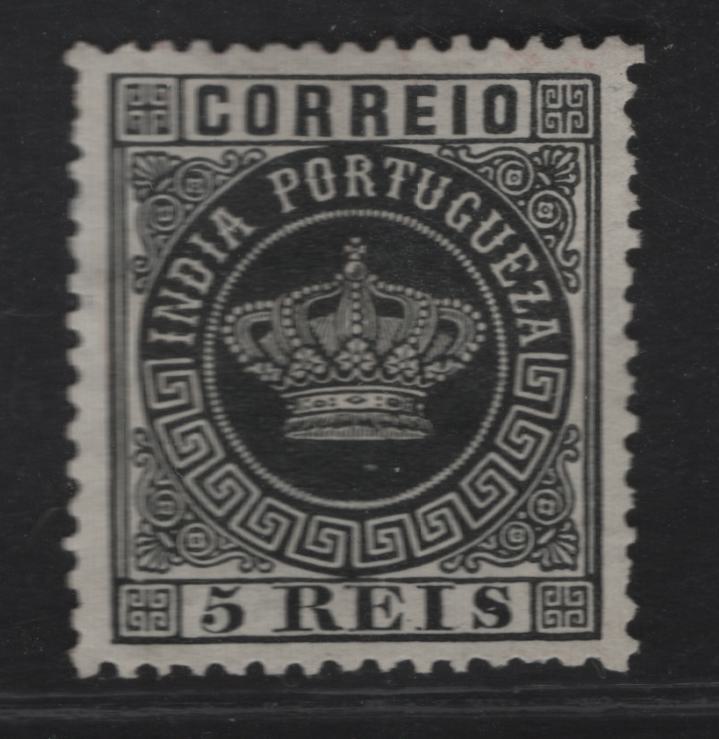 Lot 235 Portuguese India SC#56 5r Black Crown, 1877 Crown Issue, A Very Fine Unused Single, Perf 12.5, Thin Paper, Likely Issued Either Without Gum, Or With & Without Gum.