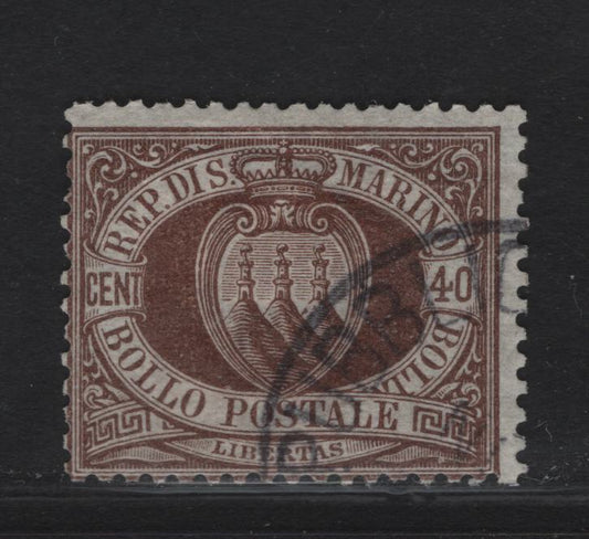 Lot 274 San Marino SC#15 30c Brown Coat of Arms, 1871-1879 Coat of Arms Issue, A Very Good Used Single