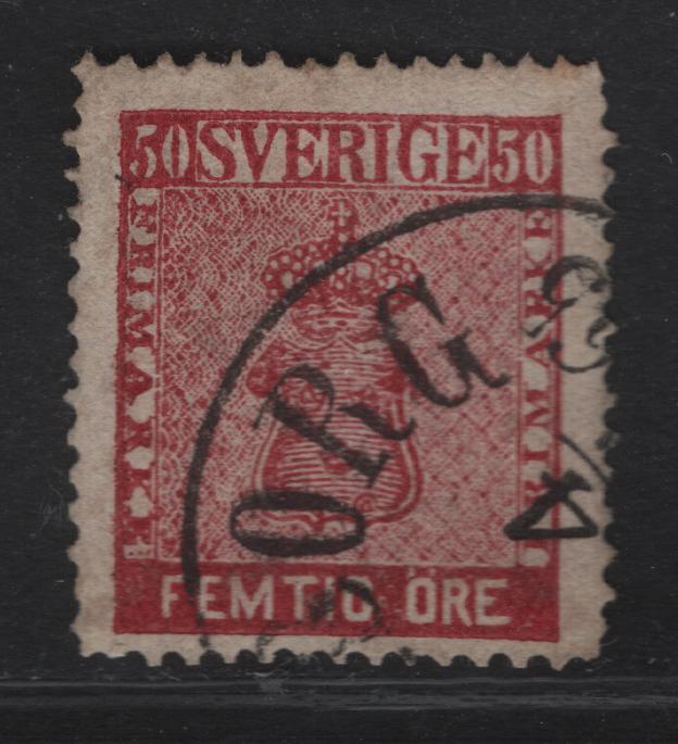 Lot 285 Sweden SC#12b 50o Bright Dark Carmine Arms, 1858-1862 Arms Issue, A Fine Used Single