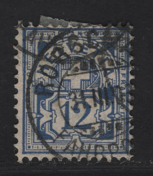 Lot 297 Switzerland SC#74a 12c Deep Dull Blue Numeral, 1882-1899 Numeral Issue, A Fine Used Single, Narrow Cross Wmk, Granite Paper