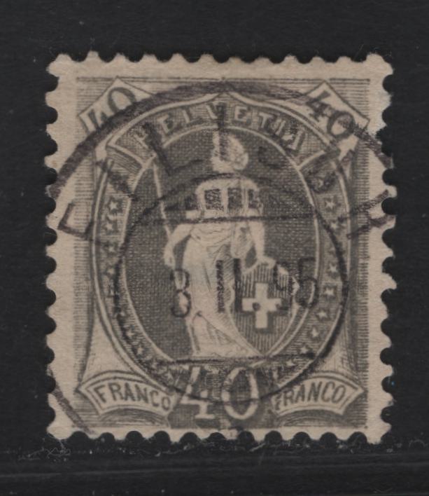 Lot 298 Switzerland SC#84c 40c Gray Standing Helvetica, 1891-1902 Standing Helvetica Issue, A Very Good Used Single, Thick Cross Wmk (Type 1), Perf 11.5x11