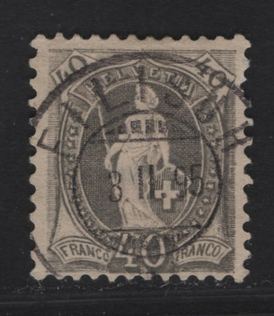 Lot 298 Switzerland SC#84c 40c Gray Standing Helvetica, 1891-1902 Standing Helvetica Issue, A Very Good Used Single, Thick Cross Wmk (Type 1), Perf 11.5x11