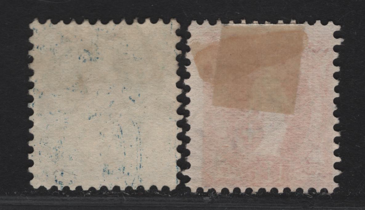 Lot 302 (C) Switzerland SC#106, 110 25c - 1fr Blue - Carmine Standing Helvetica, 1905 Standing Helvetica Issue, 2 Fine Used Singles, Crosses Wmk