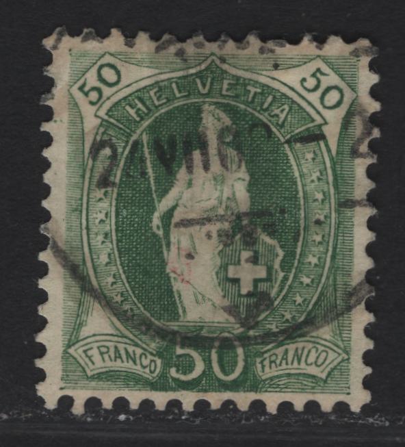 Lot 304 Switzerland SC#96a 50c Green Standing Helvetica, 1901-1903 Standing Helvetica Issue, A Very Fine Used Single, Thin Cross Wmk