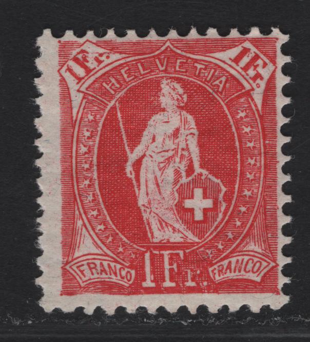 Lot 305 Switzerland SC#124 1fr Carmine Standing Helvetica, 1907 Standing Helvetica Issue, A FOG Single, Multiple Crosses Wmk, Perf 11.5x11, Granite Paper.