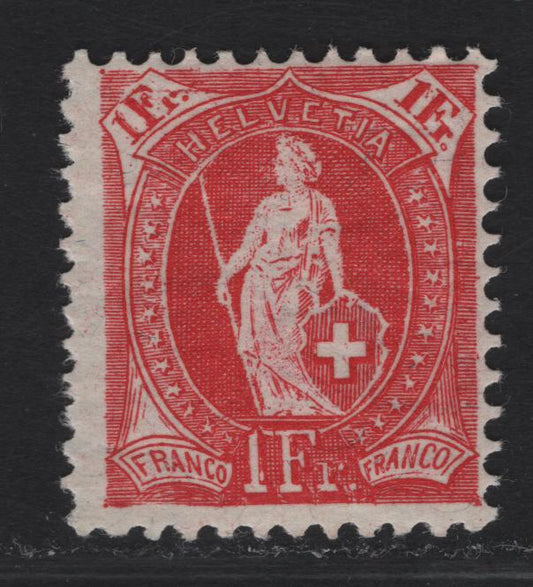 Lot 305 Switzerland SC#124 1fr Carmine Standing Helvetica, 1907 Standing Helvetica Issue, A FOG Single, Multiple Crosses Wmk, Perf 11.5x11, Granite Paper.