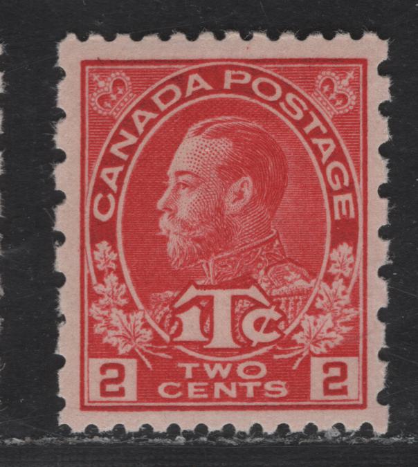 Lot 31A (C) Canada #MR5i 2c + 1c Bright Rose Red King George V, 1915-1916 War Tax Issue, A VFNH Single, Retouched Frameline.