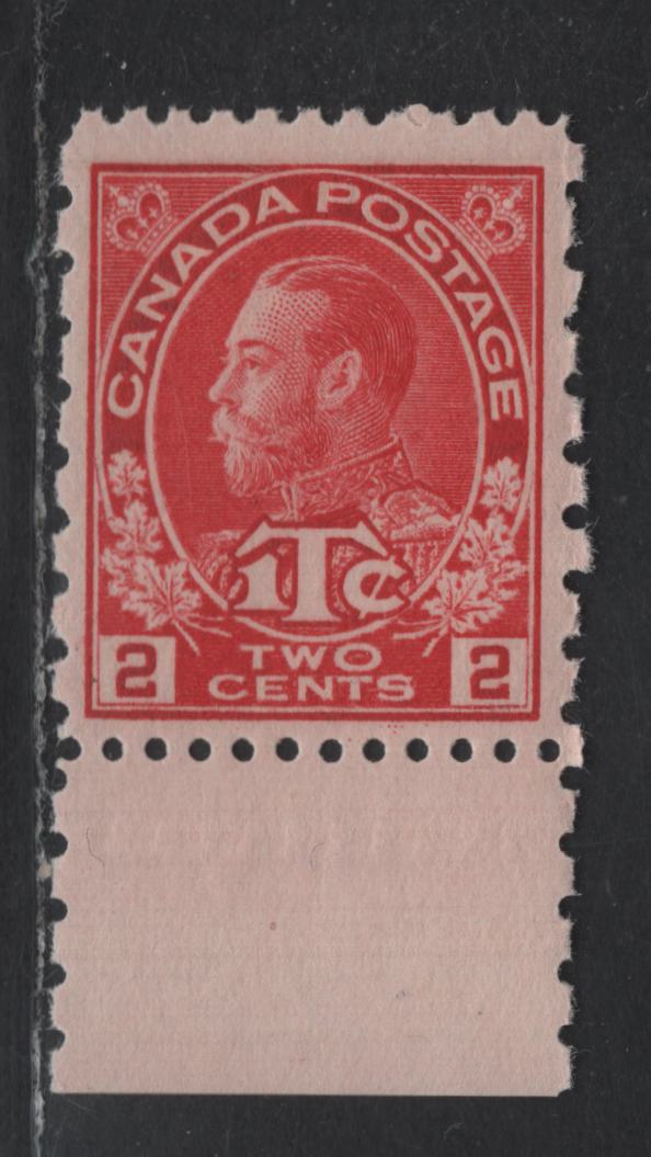 Lot 31B (C) Canada #MR5i 2c + 1c Bright Rose Red King George V, 1915-1916 War Tax Issue, A FNH Single, Retouched Frameline.