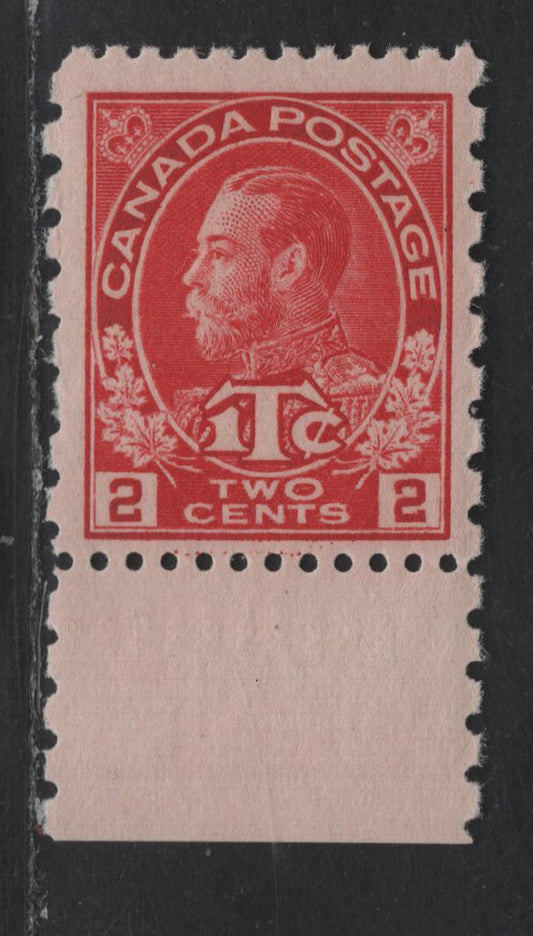 Lot 31C (C) Canada #MR5i 2c + 1c Bright Rose Red King George V, 1915-1916 War Tax Issue, A FNH Single, Retouched Frameline.
