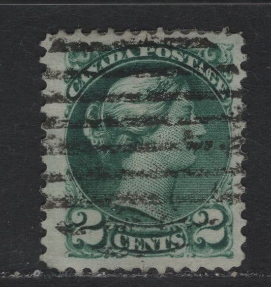 Lot 37 Canada #36d 2c Deep Blue Green Queen Victoria, 1870-1893 Small Queen Issue, A Fine Used Single, Late Montreal Printing, LM-A Paper, Perf 12, Grid Cancel.