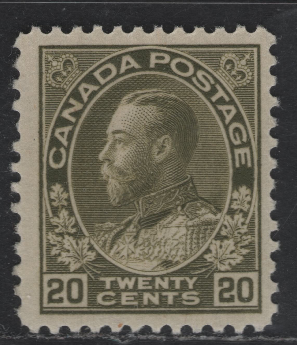 Lot 5 Canada #119 20c Olive Green King George V, 1911-1925 Admiral Issue, A FNH Single, Dry Printing, Normal Frameline.