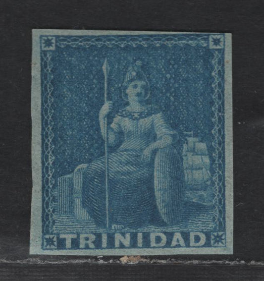 Lot 53 Trinidad SG#4 1/2d Deep Blue Britannia, 1851 Britannia Issue, A FOG Single, Evenly Blued Paper, 3.5 Margins, Close At UR