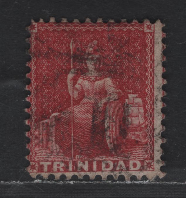 Lot 54 Trinidad SG#60 1d Crimson Lake Britannia, 1862-1863 Britannia Issue, A Fine Used Single, Thick Paper, Unwatermarked, Perf 12, Fine Centering For This Issue.