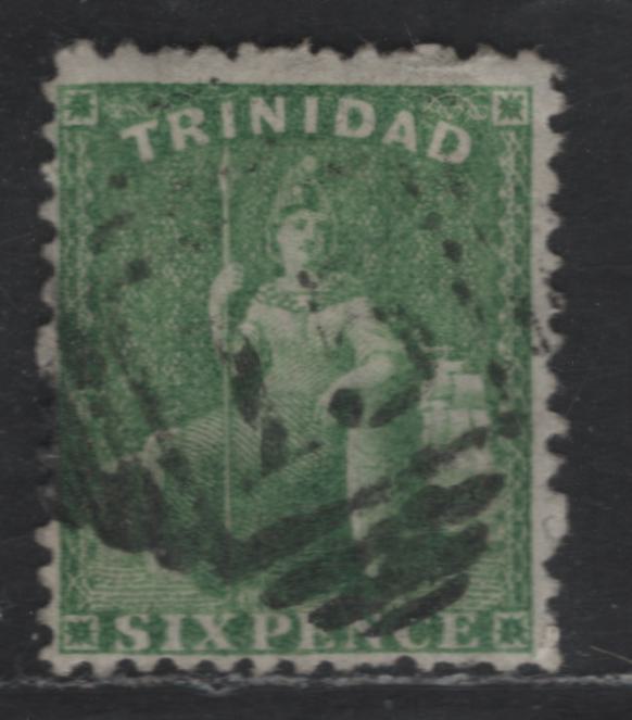 Lot 57 Trinidad SG#72 6d Emerald Green Britannia, 1863-1880 Britannia Issue, A Fine Used Single, Perf 12.5, Crown CC Wmk