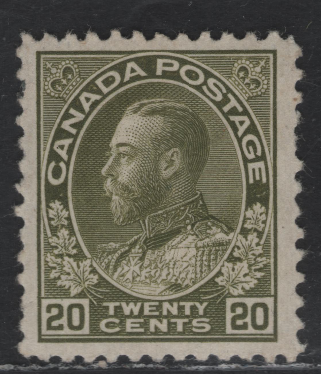 Lot 6 Canada #119 20c Sage Green King George V, 1911-1925 Admiral Issue, A FOG Single, Wet Printing.