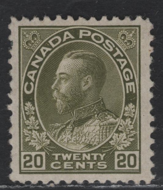 Lot 6 Canada #119 20c Sage Green King George V, 1911-1925 Admiral Issue, A FOG Single, Wet Printing.