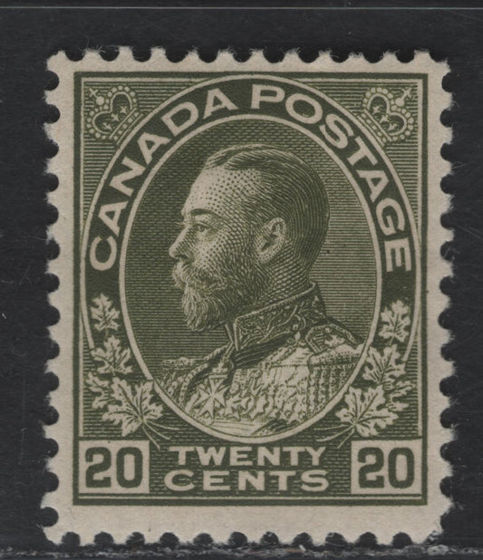 Lot 7 Canada #119b 20c Deep Sage Green King George V, 1911-1925 Admiral Issue, A FOG Single, Wet Printing, Normal Frameline.