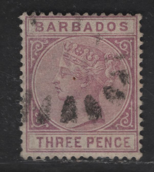 Lot 78 (C) Barbados SG#96 3d Pale Reddish Purple Queen Victoria, 1882-1885 Queen Victoria Issue, A Fine Used Single, Crown CA Wmk