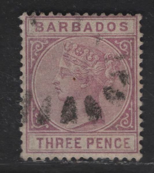 Lot 78 (C) Barbados SG#96 3d Pale Reddish Purple Queen Victoria, 1882-1885 Queen Victoria Issue, A Fine Used Single, Crown CA Wmk