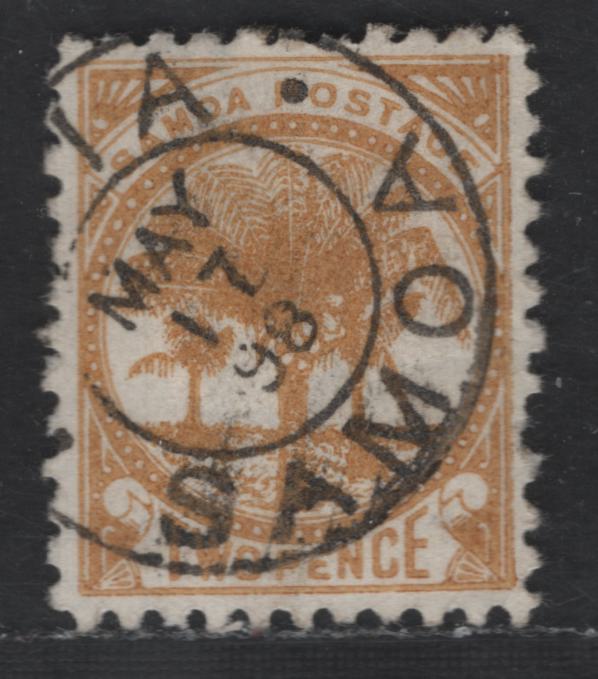 Lot 90 (C) Samoa SG#59c 2d Pale Ochre Palm Trees, 1886-1900 Palm Trees Keyplates, A Very Fine Used Single, Star & NZ Wmk, 7mm Gap Between Star & NZ