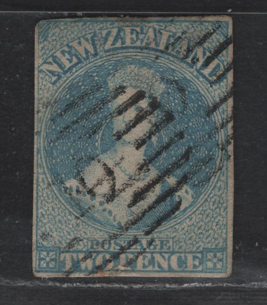 Lot 1 (C) New Zealand SG#98 2d Pale Blue Queen Victoria, 1864 Chalon Heads Issue, A Very Good Used Imperf Sinlge, Wmk NZ, Thick Soft Paper, Repaired Thin At Bottom.
