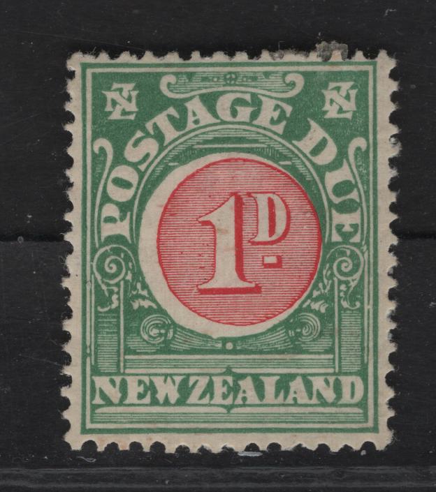 Lot 101 New Zealand SG#D24 1d Carmine & Green Numeral, 1919-1920 Postage Due, A VFOG Single, De la Rue Paper, Perf 14x15 Stamp Has Two Light Diagonal Bends