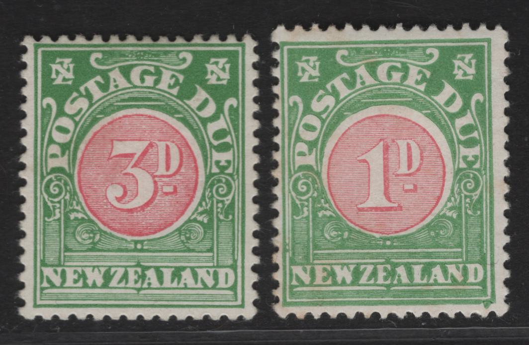 Lot 102 (C) New Zealand SG#D34, D36 1d - 3d Rose & Pale Yellow Green - Rose & Green Numeral, 1925-1935 Postage Due, 2 F/VFOG Singles, Cowan Paper, Perf 14