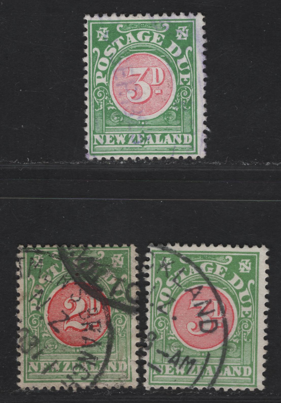 Lot 103 New Zealand SG#D35-D36 2d - 3d Carmine & Green - Rose & Green Numeral, 1925-1935 Postage Due, 3 Fine Used Singles