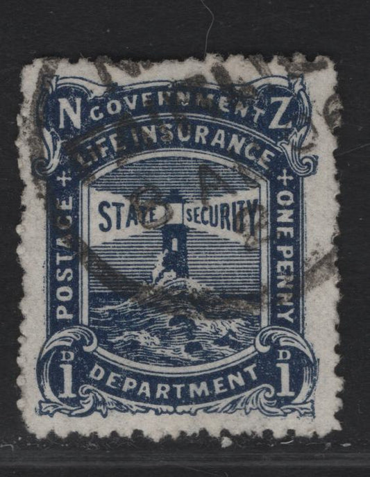 Lot 108 (C) New Zealand SG#L22 1d Blue Lighthouse, 1905-1906 Life Insurance Department, A Very Fine Used Single, Upper Right Omitted, Perf 14
