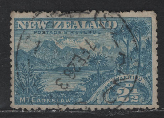 Lot 11 (C) New Zealand SG#249 2.5d Sky Blue Lake Wakatipu, 1898 Pictorial Issue, A Fine Used Single, Unwatermarked, Perf 12x14, Unusual Compound Perf.