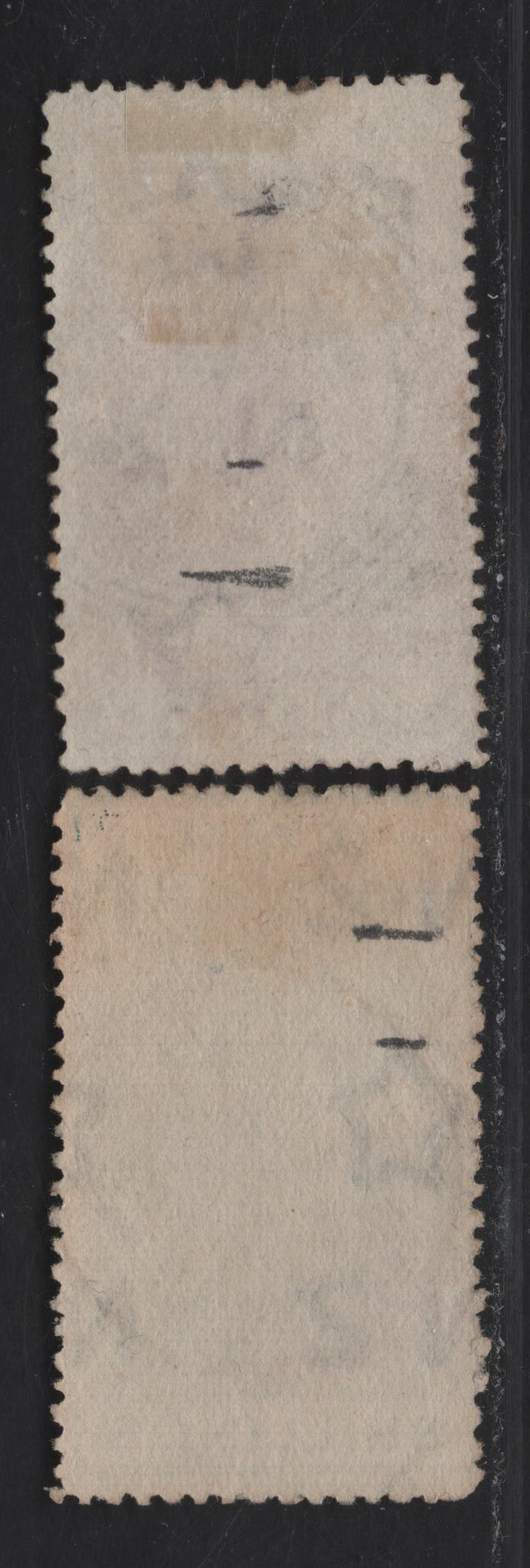 Lot 118 (C) New Zealand SG#F22, F27 2/- - 6/- Blue - Rose Queen Victoria, 1882-1930 Postal Fiscal Sideface Issue, 2 Good/Very Good Used Singles, Perf 12.5, Wmk Star & NZ Wmk