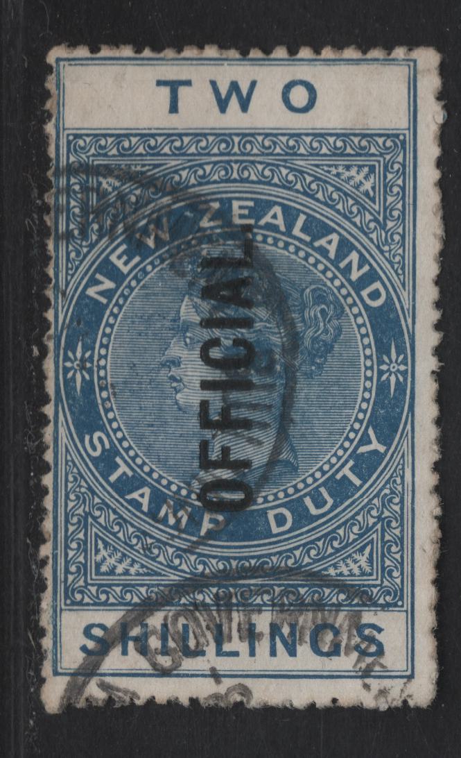 Lot 119 (C) New Zealand SG#O87 2/- Blue Queen Victoria, 1913-1925 Postal Fiscal Sideface Issue, A Fine Used Single, Perf 14.5x14, Cowan Paper, Official Overprint.