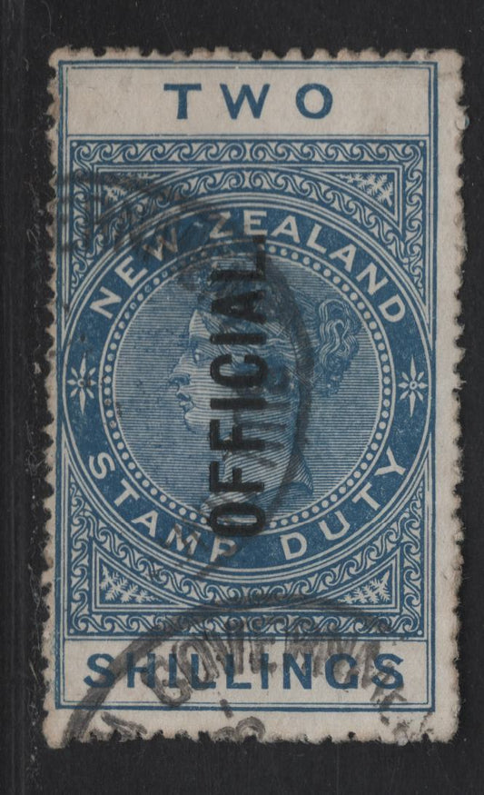 Lot 119 (C) New Zealand SG#O87 2/- Blue Queen Victoria, 1913-1925 Postal Fiscal Sideface Issue, A Fine Used Single, Perf 14.5x14, Cowan Paper, Official Overprint.