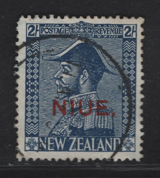 Lot 122 (C) Niue SG#48 2/- Blue King George V, 1927-1928 KGV Admiral Issue, A Very Fine Used Single, Jones Paper, Inverted Wmk