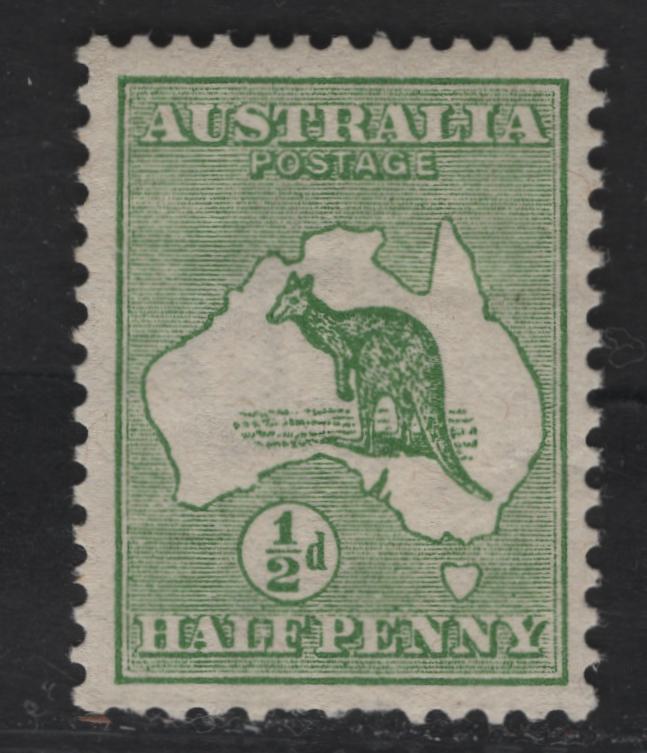 Lot 128 Australia SG#1 1/2d Green Kangaroo & Map, 1913-1914 Kangaroo & Map 1st Issue, A VFOG Single, First Wmk