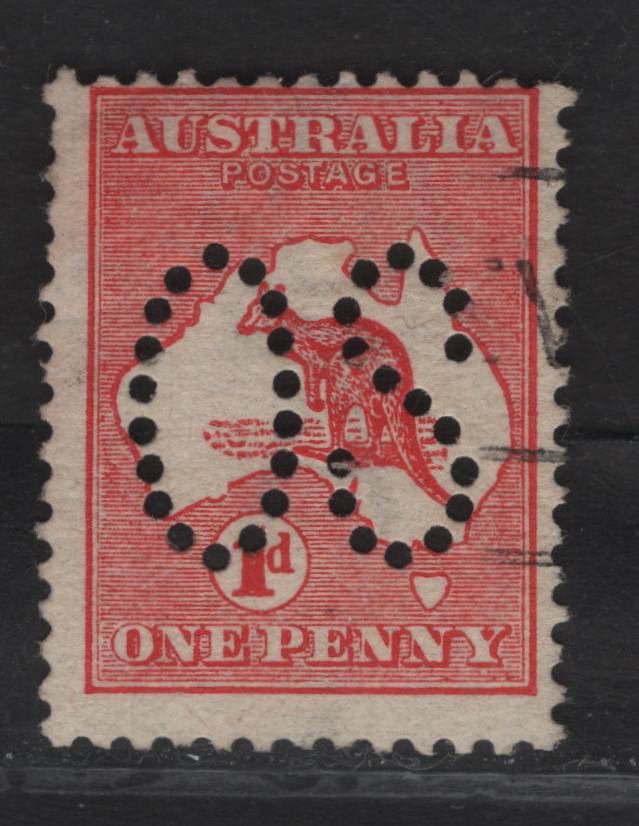 Lot 130 Australia SG#O2 1d Red Kangaroo & Map, 1913-1914 Kangaroo & Map 1st Issue, A Fine Used Single, Perforated Large OS